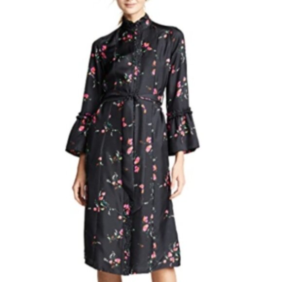 NWOT Julie Fagerholt Heartmade Harin Floral Silk Midi Dress in Black XS $745 - Picture 3 of 11